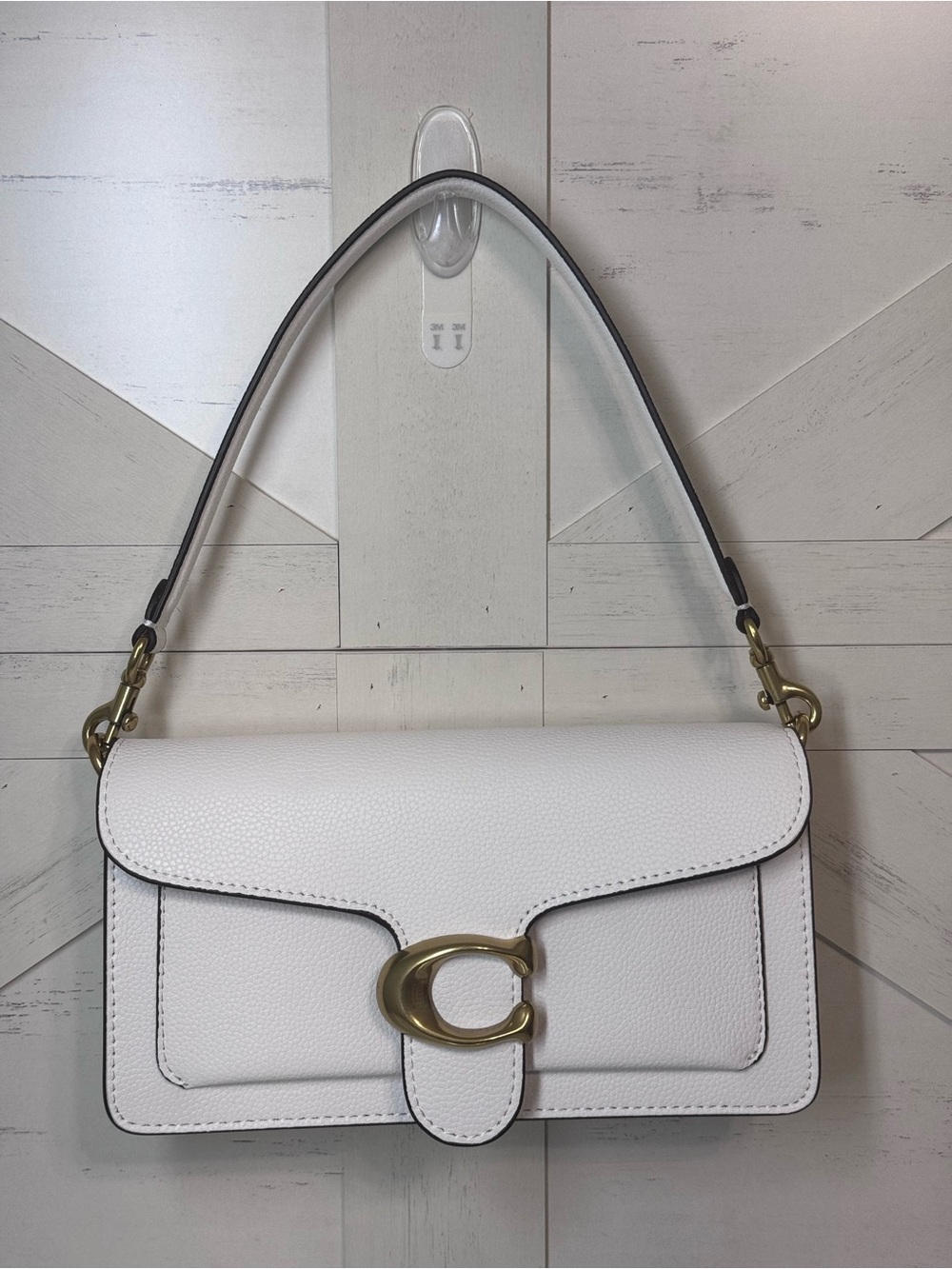 Coach White Pebbled Leather Shoulder Bag with Gold 'C' Accent